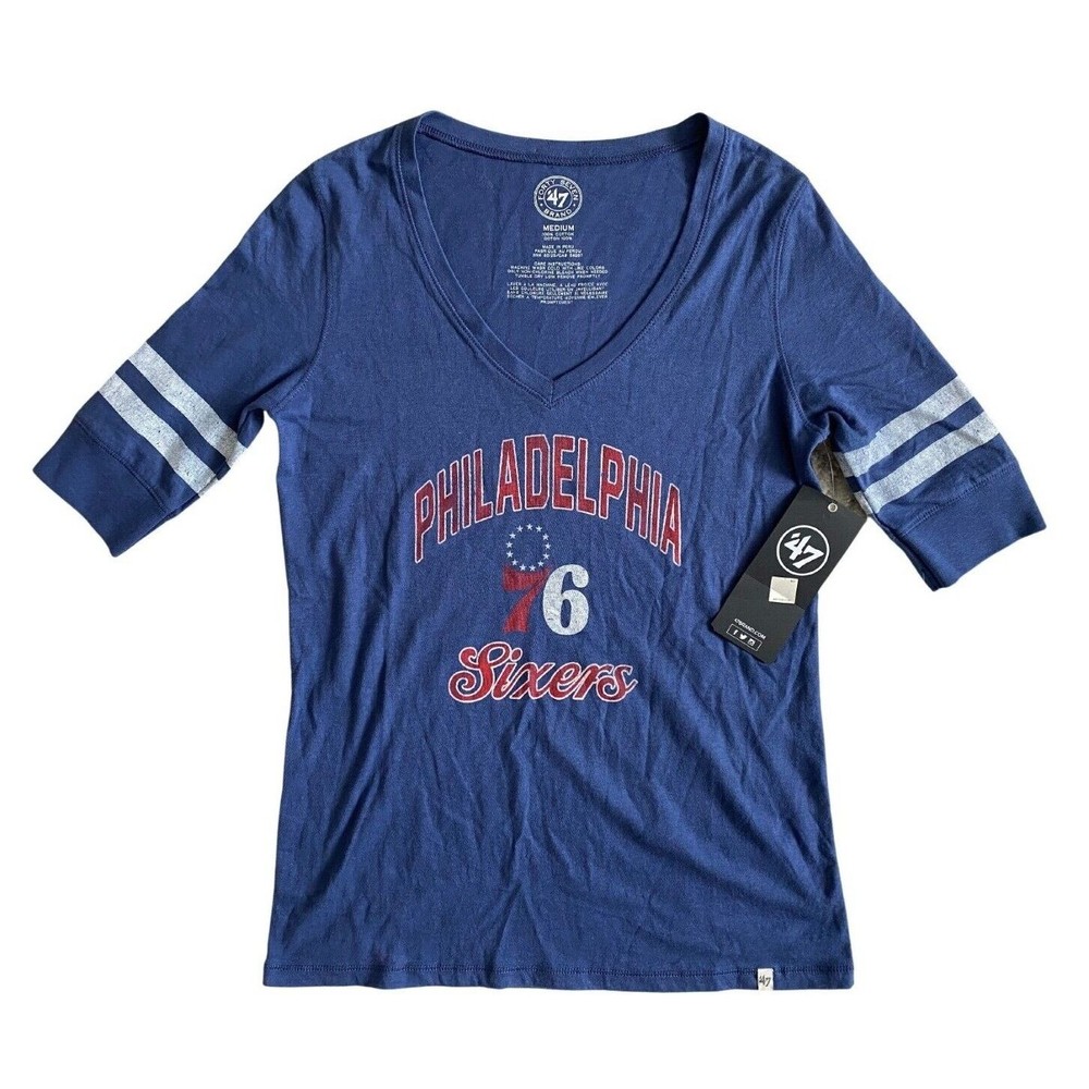 Philadelphia 76ers Shirt Women M Blue Short Sleeve '47 Brand NBA New with Tags